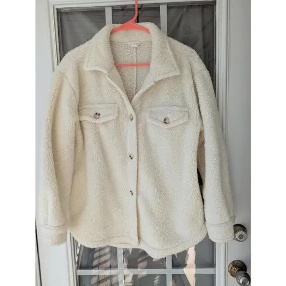Aeropostale Sherpa Fleece Cream Women's Oversized XS Full Button Cream Jacket - Picture 2 of 7